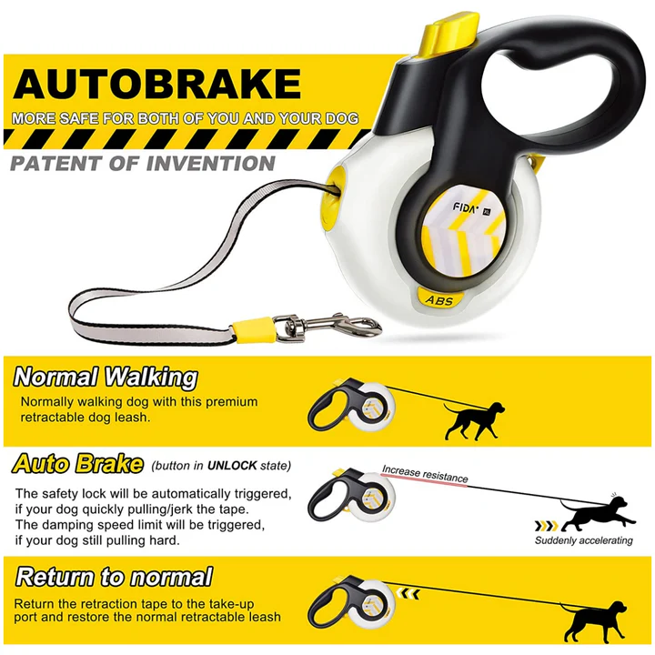 Поводок-рулетка для собак с автостопом  FIDA AUTOBRAKE  M, белый