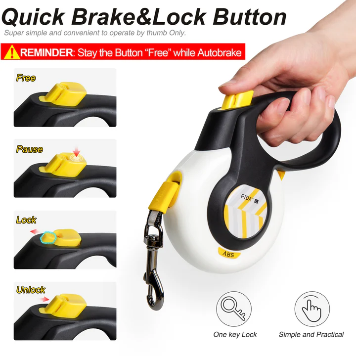 Поводок-рулетка для собак с автостопом  FIDA AUTOBRAKE L, белый